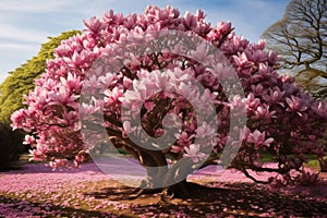 Vibrant Bloomy magnolia tree. Generate Ai photo