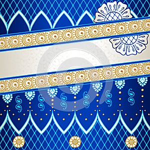 Vibrant blue banner inspired by Indian mehndi