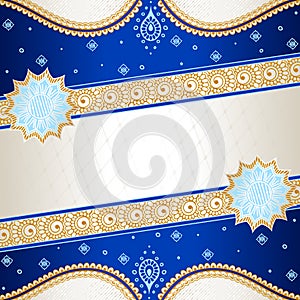 Vibrant blue banner inspired by Indian mehndi