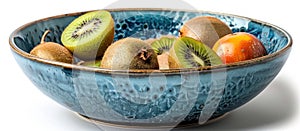 Vibrant Blue Bowl With Kiwis and Oranges