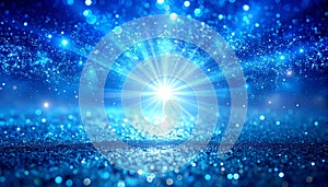 Vibrant Blue Glittering Sparkle Explosion Background with Light Rays and Bokeh image photo