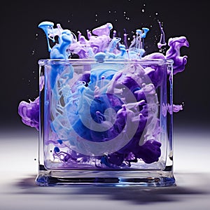 Vibrant Blue Ink Splash in Transparent Glass Container - Mesmerizing Swirls and Intricate Details