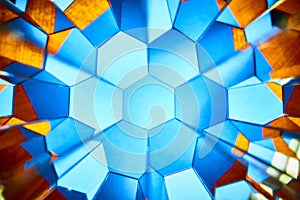 Vibrant Blue Kaleidoscope Geometry with Hexagonal Symmetry