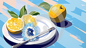 Vibrant Blue Lemons: A Fusion Of Digital Painting And Fauvist Chromatics