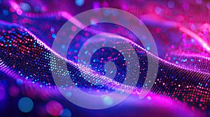 Digital data flowing through abstract particles wave background