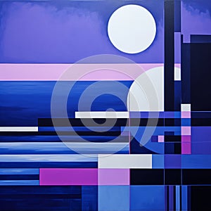 Vibrant Blue And Purple Moon Seascape Painting For Sale photo