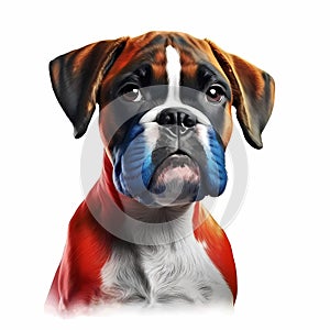 Vibrant Blue and Red Boxer Dog Illustration: Perfect Pet Art for Dog Lovers.