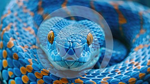 Vibrant Blue Snake with Orange Eyes Close-Up