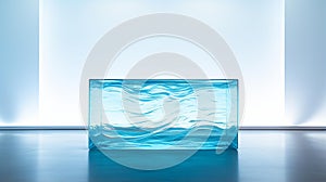 Vibrant Blue Water Ripples: Abstract Beauty in a Glass Aquarium