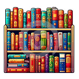 Vibrant Bookshelf Illustration with Colorful Books