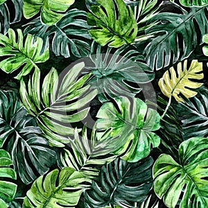 Vibrant botanical pattern featuring various green tropical leaves