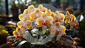 A vibrant bouquet of multi colored orchids brings elegance to nature generated by AI