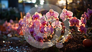 A vibrant bouquet of orchids, nature elegant gift of love generated by AI