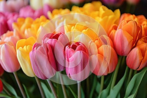 A vibrant bouquet of tulips symbolizing the essence of springtime. photo