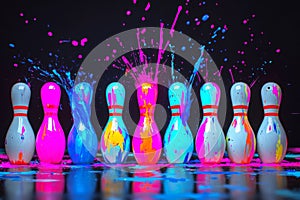 Vibrant Bowling Pin Explosion Art