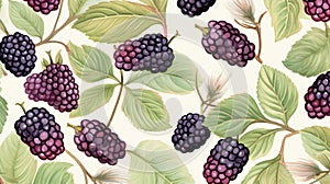 Vibrant Boysenberry Pattern With Realistic Watercolour Style