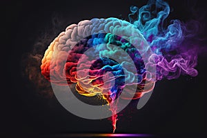 Vibrant Brain made of Colorful smoke representing creativre ideas, inspiration, creativity concept, fresh ideas, positivity. Ai