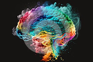 Vibrant Brain made of Colorful smoke representing creativre ideas, inspiration, creativity concept, fresh ideas, positivity. Ai