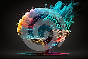 Vibrant Brain made of Colorful smoke representing creativre ideas, inspiration, creativity concept, fresh ideas, positivity. Ai