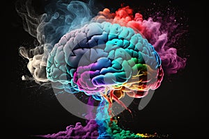 Vibrant Brain made of Colorful smoke representing creativre ideas, inspiration, creativity concept, fresh ideas, positivity. Ai