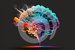 Vibrant Brain made of Colorful smoke representing creativre ideas, inspiration, creativity concept, fresh ideas, positivity. Ai