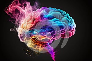 Vibrant Brain made of Colorful smoke representing creativre ideas, inspiration, creativity concept, fresh ideas, positivity. Ai