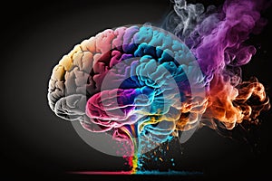 Vibrant Brain made of Colorful smoke representing creativre ideas, inspiration, creativity concept, fresh ideas, positivity. Ai