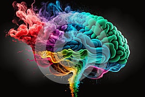 Vibrant Brain made of Colorful smoke representing creativre ideas, inspiration, creativity concept, fresh ideas, positivity. Ai