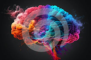 Vibrant Brain made of Colorful smoke representing creativre ideas, inspiration, creativity concept, fresh ideas, positivity. Ai