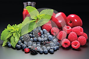 Vibrant breakfast arrangement. fresh berry variety delicately showcased in a pristine setting