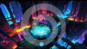 vibrant breathtaking panoramic view of an underworld ai generated