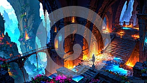 vibrant breathtaking panoramic view of an underworld ai generated