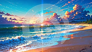 vibrant bright beach anime ai generated