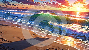 vibrant bright front of a beach anime ai generated