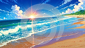 vibrant bright front of a beach anime ai generated