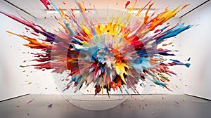 Vibrant Burst: Captivating Abstract Explosion in a Spacious White Room