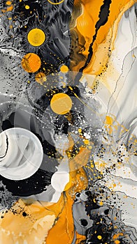 Vibrant Burst: A Riotous Display of Yellow and Orange Ink in Abs photo
