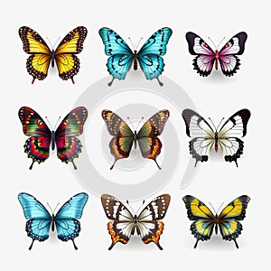 Vibrant Butterfly Icons: Hyper-realistic 3d Illustrations On Transparent Background photo