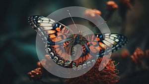 Vibrant butterfly in nature, flying with elegance, showcasing natural beauty generated by AI