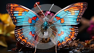 Vibrant butterfly in nature, showcasing beauty and fragility generated by AI