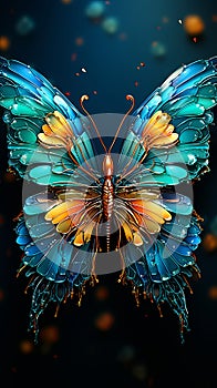 A vibrant butterfly perched delicately on a flower petal, its colorful wings unfurled against a b