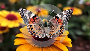 Vibrant butterfly pollinates multi colored flower in natural beauty outdoors generated by AI