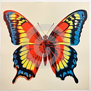 Vibrant Butterfly Print A Fusion Of Martin Creed And Ron Embleton\'s Style