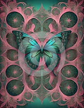 Vibrant Butterfly Wings, Pronounced Butterfly Shape with Turquoise and Pink Colors, Generative AI
