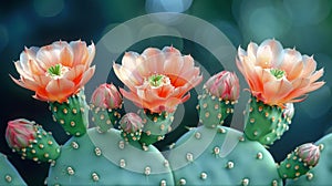 Vibrant Cactus Flowers Blooming in a Lush Garden. Generative ai