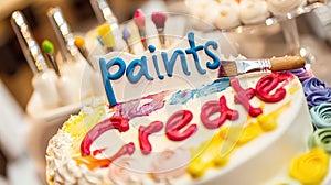 Cake with Paint Theme and Creative Elements photo