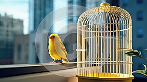 A vibrant canary fills the apartment with melodic tunes, bringing the beauty of nature indoors.