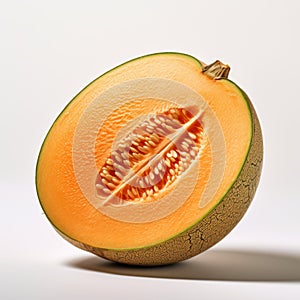 Vibrant Cantaloupe: A Detailed 8k Photo On White Background photo