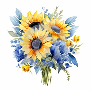 Accurate And Detailed Watercolor Sunflower Bouquet Clipart photo