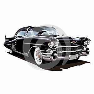 Vibrant Caricature Of A Black Cadillac: Vintage Graphic Design